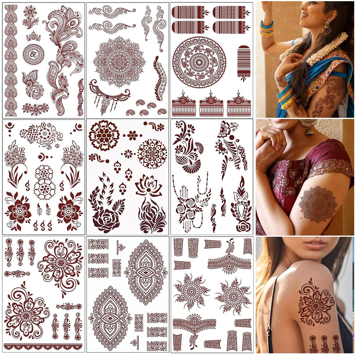 MAYCREATE Tattoo Sticker 12 Sheets Mandala Temporary Tattoo for Women Girls Brown Lotus Flower Arm Band Tattoo Waterproof Henna Tattoo Stickers for Hands, Body, Arm, Feet MAYCREATE Tattoo Sticker 12 Sheets Mandala Temporary Tattoo for Women Girls Brown Lotus Flower Arm Band Tattoo Waterproof Henna Tattoo Stickers for Hands, Body, Arm, Feet